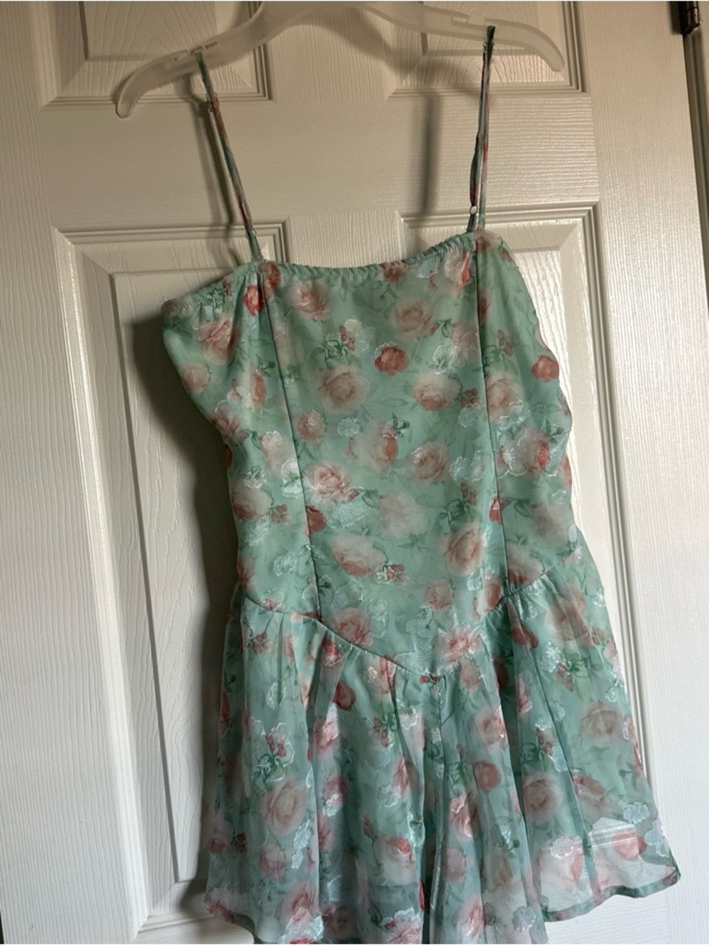 American Eagle Outfitters Mint Floral Spaghetti-Strap Mini Dress